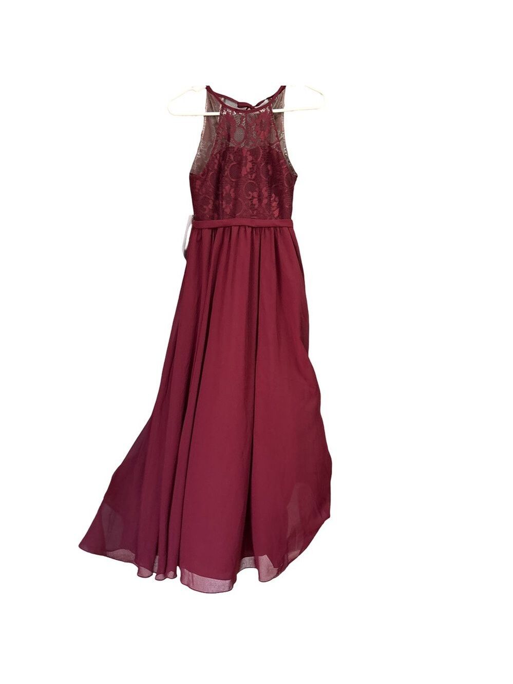 New Azazie Halima Cabernet Junior Bridesmaid Lace Maxi Dress Girl 10 NWT - Picture 3 of 7